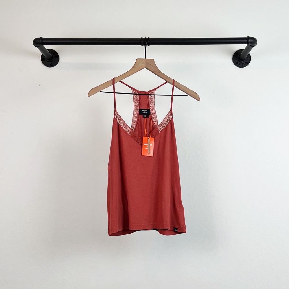 Lace-Trim Racerback Tank Top - Rust - Picture 4 of 7